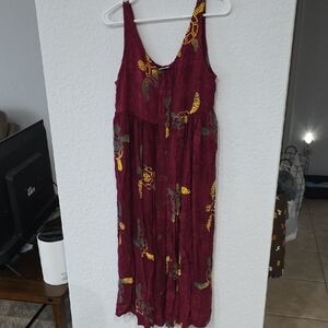 Bohemian Burgundy Floral Maxi Dress with V-Neck